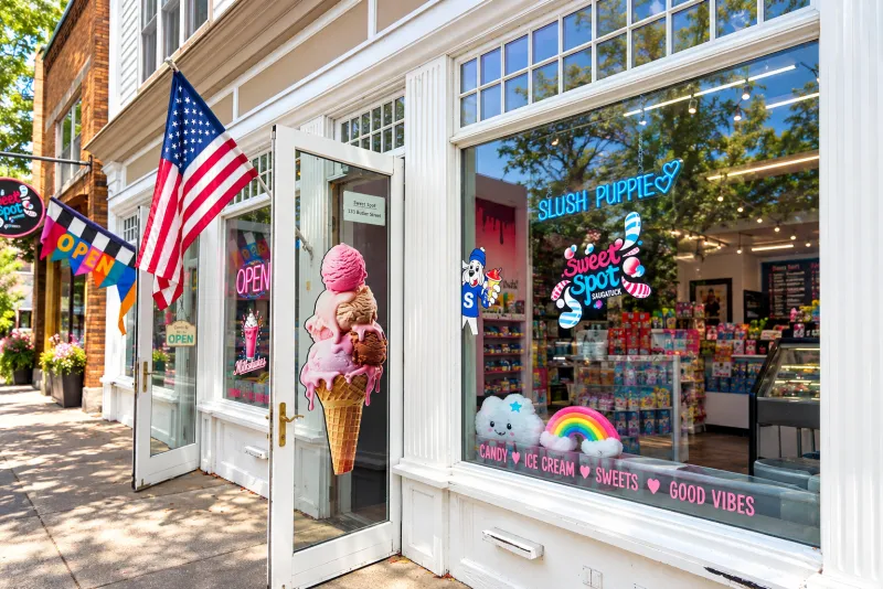 The bulk candy wall inside Sweet Spot Saugatuck